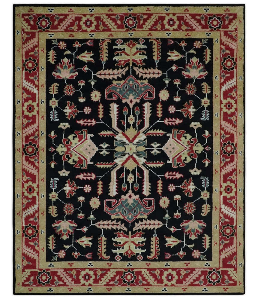 Custom Made Black, Rust, and Olive Traditional Oriental Hand Knotted Wool Area Rug