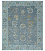 Custom Made Blue and Aqua Hand Knotted Traditional Oushak Wool Area Rug