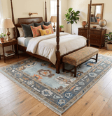 Custom Made Blue and Gray Hand Knotted Traditional Oushak Wool Area Rug