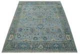 Custom Made Blue and Green Hand knotted traditional Oushak wool Area Rug