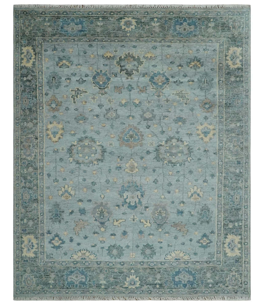 Custom Made Blue and Green Hand knotted traditional Oushak wool Area Rug