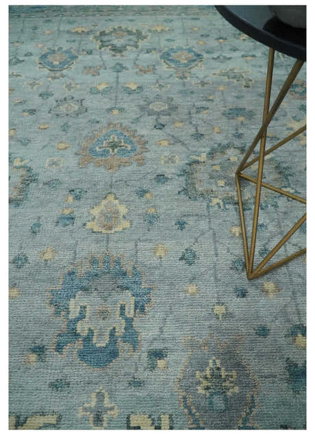 Custom Made Blue and Green Hand knotted traditional Oushak wool Area Rug