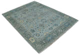 Custom Made Blue and Green Hand knotted traditional Oushak wool Area Rug