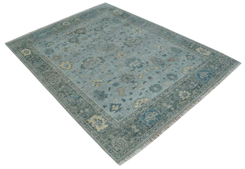 Custom Made Blue and Green Hand knotted traditional Oushak wool Area Rug
