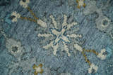 Custom Made Blue and Ivory Antique Style Hand knotted Oriental Oushak wool Area Rug