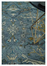 Custom Made Blue and Ivory Antique Style Hand knotted Oriental Oushak wool Area Rug