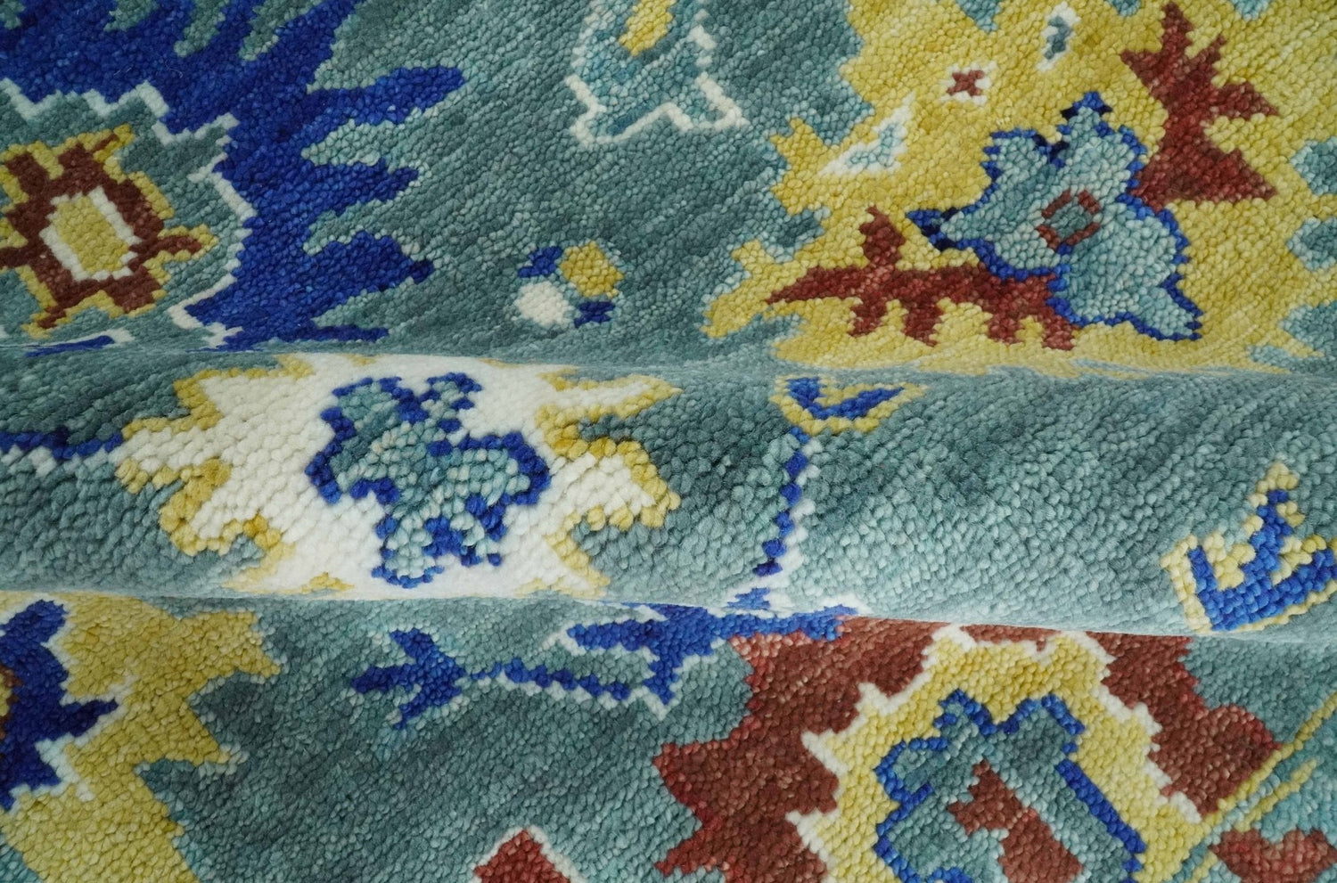Custom Made Blue and Ivory Colorful Hand knotted Traditional Oushak wool Area Rug