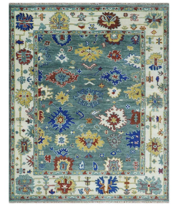 Custom Made Blue and Ivory Colorful Hand knotted Traditional Oushak wool Area Rug