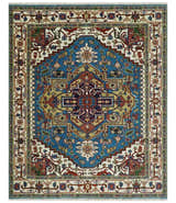Custom Made Blue and Ivory Medallion Hand knotted Traditional wool Area Rug