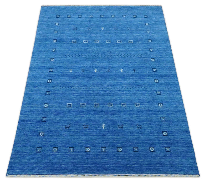 Custom Made Blue and Ivory Stripes Design Hand loom wool Area Rug