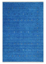 Custom Made Blue and Ivory Stripes Design Hand loom wool Area Rug