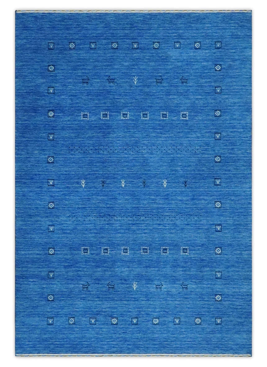 Custom Made Blue and Ivory Stripes Design Hand loom wool Area Rug