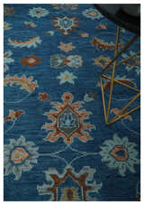 Custom Made Blue and Silver Hand knotted colorful Traditional Oushak wool Area Rug