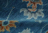 Custom Made Blue and Silver Hand knotted colorful Traditional Oushak wool Area Rug