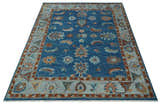 Custom Made Blue and Silver Hand knotted colorful Traditional Oushak wool Area Rug