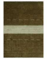 Custom Made Brown and Ivory Geometrical Stripes Design wool Area Rug