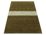 Custom Made Brown and Ivory Geometrical Stripes Design wool Area Rug