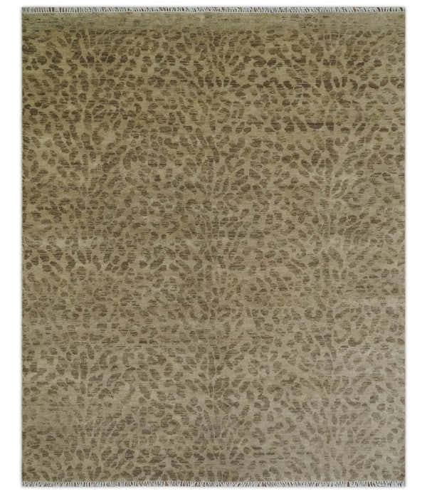 Custom Made Camel and Taupe Modern leopard Design Hand knotted wool area rug