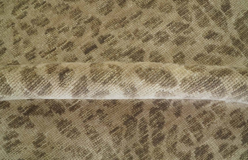 Custom Made Camel and Taupe Modern leopard Design Hand knotted wool area rug