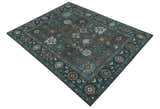Custom Made Charcoal and Teal Hand knotted Traditional Oushak wool area rug