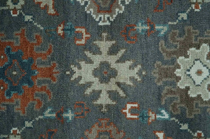 Custom Made Charcoal and Teal Hand knotted Traditional Oushak wool area rug