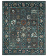 Custom Made Charcoal and Teal Hand knotted Traditional Oushak wool area rug