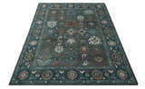 Custom Made Charcoal and Teal Hand knotted Traditional Oushak wool area rug