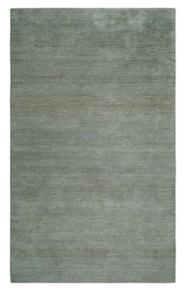 Custom Made Contemporary Blue and Brown Hand Knotted wool Area Rug