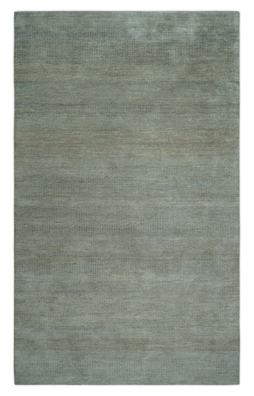 Custom Made Contemporary Blue and Brown Hand Knotted wool Area Rug