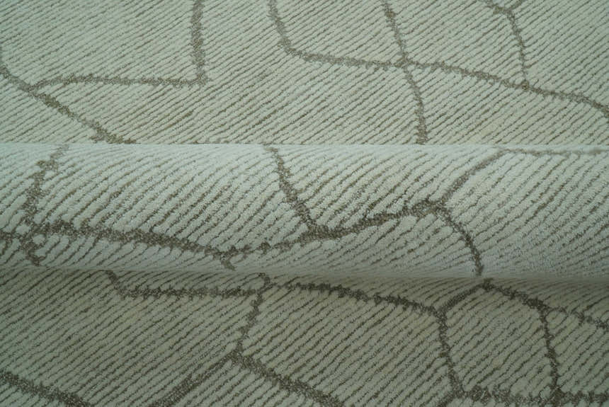 Custom Made Contemporary Pattern Brown And Ivory Hand Tufted Wool Area Rug