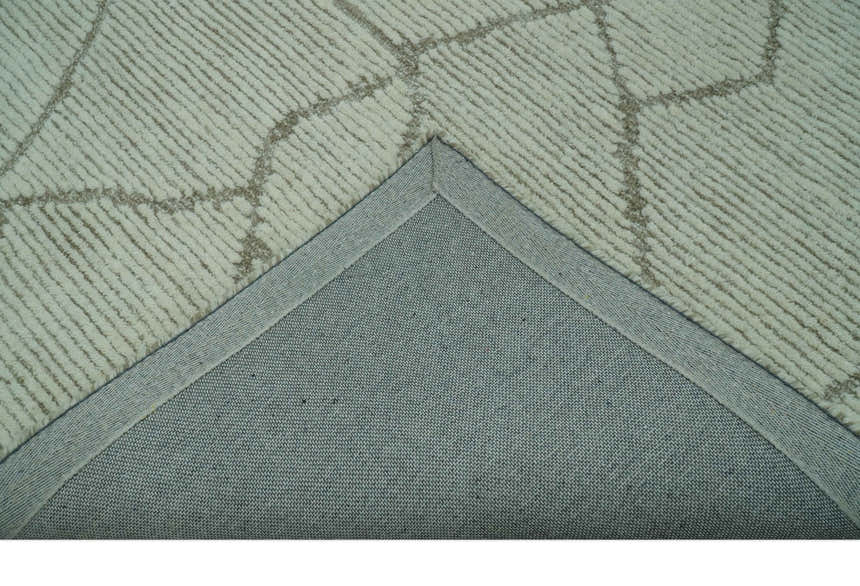 Custom Made Contemporary Pattern Brown And Ivory Hand Tufted Wool Area Rug