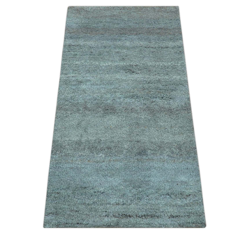 Custom Made Contemporary Solid Blueish Silver Hand knotted wool Area Rug