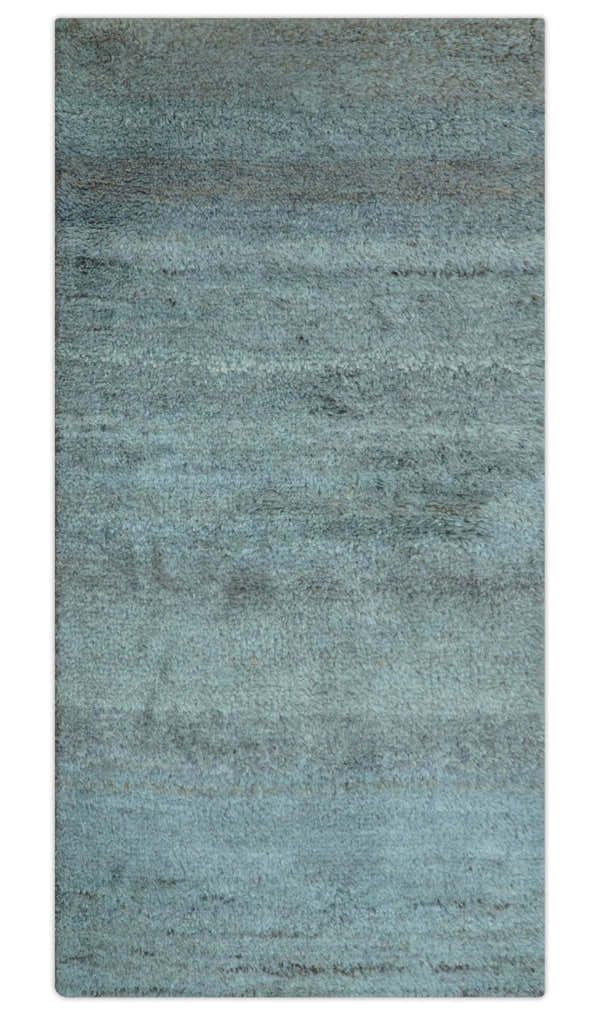 Custom Made Contemporary Solid Blueish Silver Hand knotted wool Area Rug
