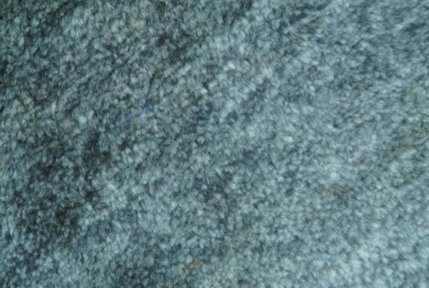 Custom Made Contemporary Solid Plush Steel Blue Hand Knotted Wool Rug