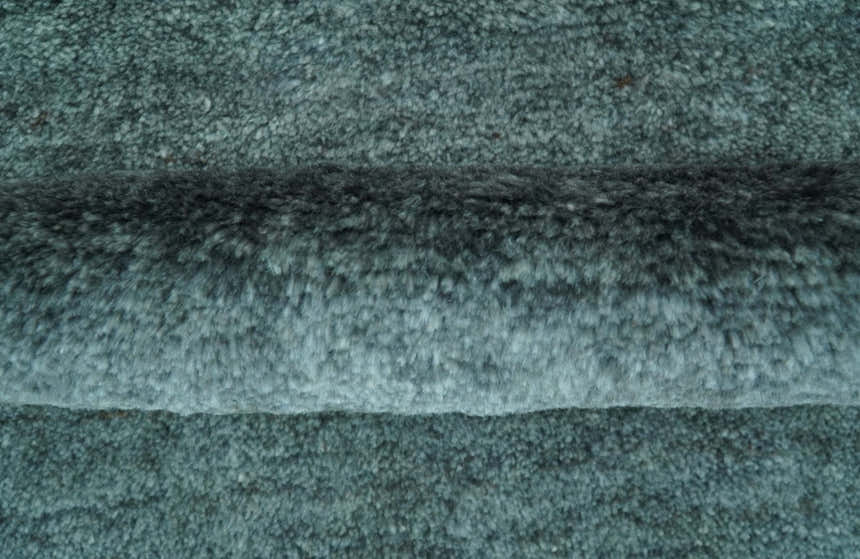 Custom Made Contemporary Solid Plush Steel Blue Hand Knotted Wool Rug