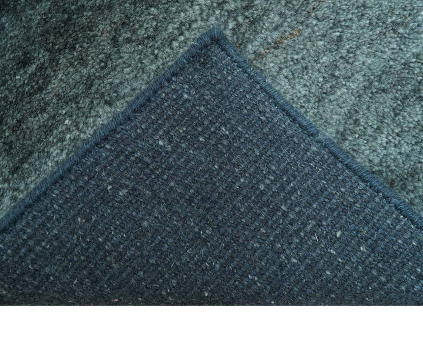 Custom Made Contemporary Solid Plush Steel Blue Hand Knotted Wool Rug