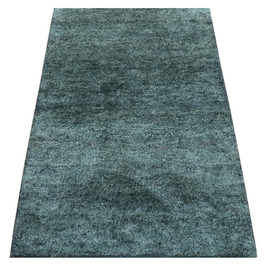 Custom Made Contemporary Solid Plush Steel Blue Hand Knotted Wool Rug