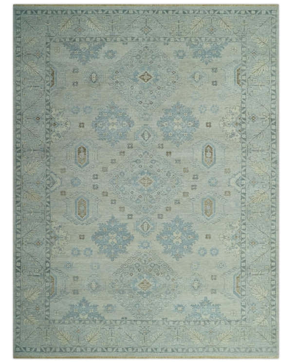 Custom Made Distressed Finished Beige and Gray Traditional mamluk design Low Pile wool Rug