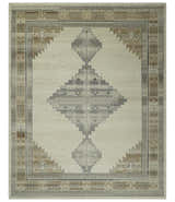 Custom Made Earthy Hand Knotted Ivory, Charcoal and Beige Wool Area Rug