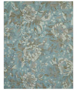 Custom Made Elegant Blue, Ivory and Olive Floral Design Hand Tufted wool Rug