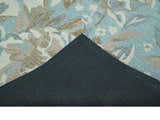Custom Made Elegant Blue, Ivory and Olive Floral Design Hand Tufted wool Rug