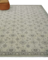 Custom Made Fine Hand Knotted Ivory and Charcoal Style Hand knotted Wool Area Rug