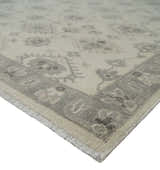 Custom Made Fine Hand Knotted Ivory and Charcoal Style Hand knotted Wool Area Rug