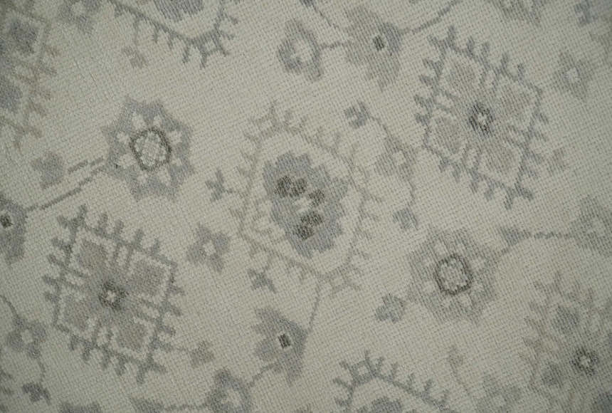 Custom Made Fine Hand Knotted Ivory and Charcoal Style Hand knotted Wool Area Rug