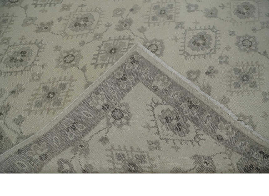 Custom Made Fine Hand Knotted Ivory and Charcoal Style Hand knotted Wool Area Rug