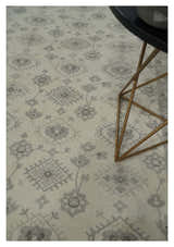 Custom Made Fine Hand Knotted Ivory and Charcoal Style Hand knotted Wool Area Rug