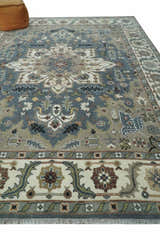 Custom Made Fine Knots Hand Knotted Ivory, Taupe and Olive Traditional Wool Rug