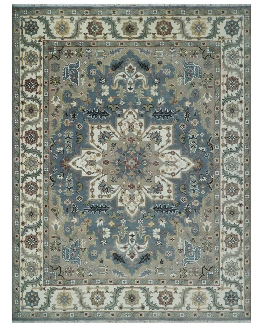 Custom Made Fine Knots Hand Knotted Ivory, Taupe and Olive Traditional Wool Rug