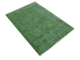 Custom Made Geometrical Stripes Design Green, Ivory and Charcoal wool Area Rug