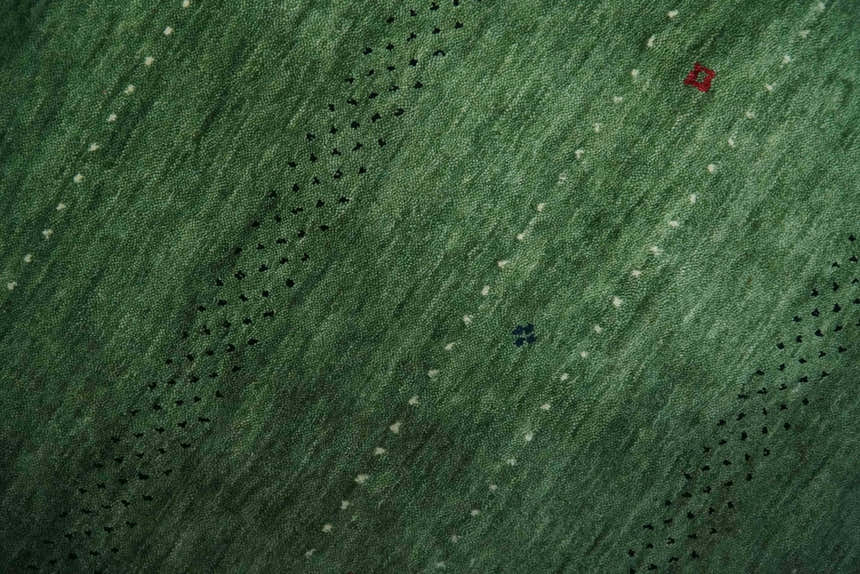 Custom Made Geometrical Stripes Design Green, Ivory and Charcoal wool Area Rug